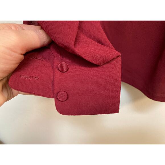 REISS ruffle front burgundy red long sleeve shirt size 4 - Picture 8 of 10